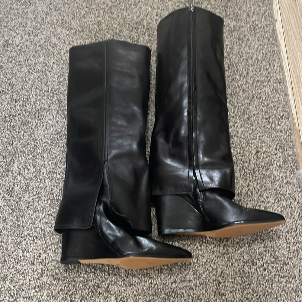 Vince Camuto Black Leather Wedge Boots - Picture 4 of 9